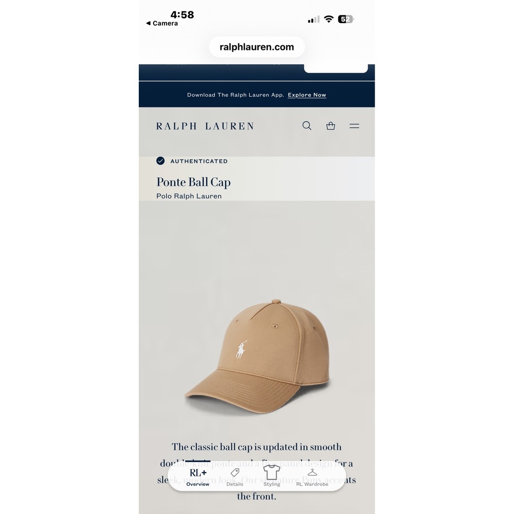 Polo Ralph Lauren Mens Ponte Ball Cap Tan White Pony NWT - Picture 6 of 6